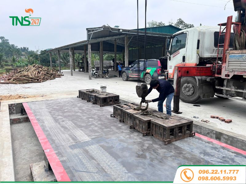 Lắp đặt cân ô tô điện tử 60 tấn tại xưởng gỗ Triệu Sơn Thanh Hoá